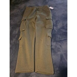 Colorful Planet Cargo Joggers Elastic Waist Multi Pocket Pants Unisex Olive Soft